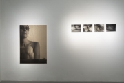 Tatiana Villani, Io nell’epoca dell’autorappresentazione digitale, ciclo Körperland, (da sinistra: Corpo#5, fotografia digitale su tela e pittura, 84 x118.9 cm, 2011; Scatto 16 di 200, fotografia digitale b/n, stampa fineart su dibond, 29.7 x 21 cm, 2011; Scatto 103 di 200, fotografia digitale b/n, stampa fineart su dibond, 29.7 x 21 cm, 2011; Scatto 15 di 200, fotografia digitale b/n, stampa fineart su dibond, 29.7 x 21 cm, 2011; Scatto 6 di 200, fotografia digitale b/n, stampa fineart su dibond, 29.7 x 21 cm, 2011). Foto di Dania Gennai.